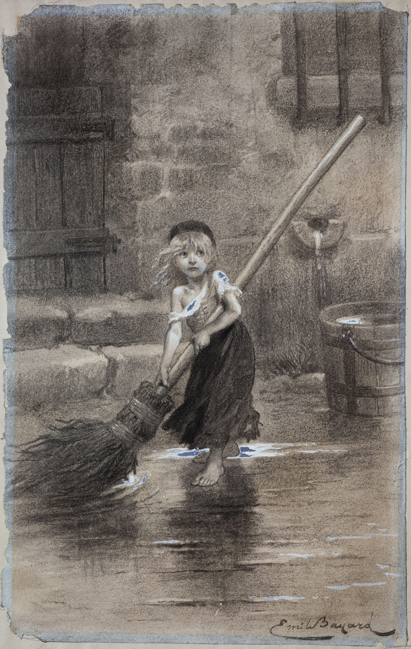 Émile Bayard’s 1862 drawing of young Cosette sweeping, from Victor Hugo’s Les Misérables