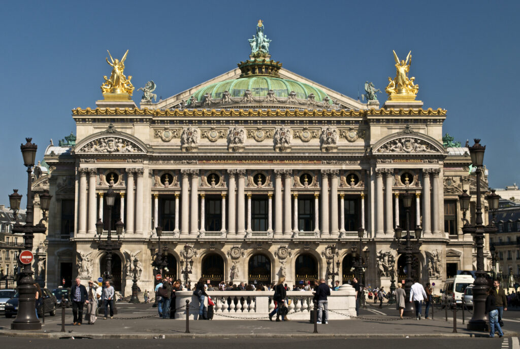 South façade of the Palais Garnier opera house in Paris, the architectural world evoked by The Phantom of the Opera