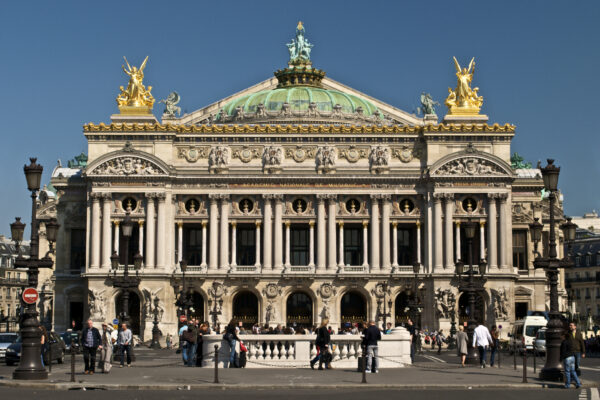 South façade of the Palais Garnier opera house in Paris, the architectural world evoked by The Phantom of the Opera