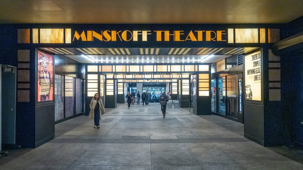 Exterior of the Minskoff Theatre in Times Square, New York, Broadway home of The Lion King