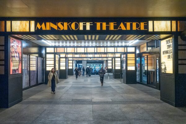 Exterior of the Minskoff Theatre in Times Square, New York, Broadway home of The Lion King