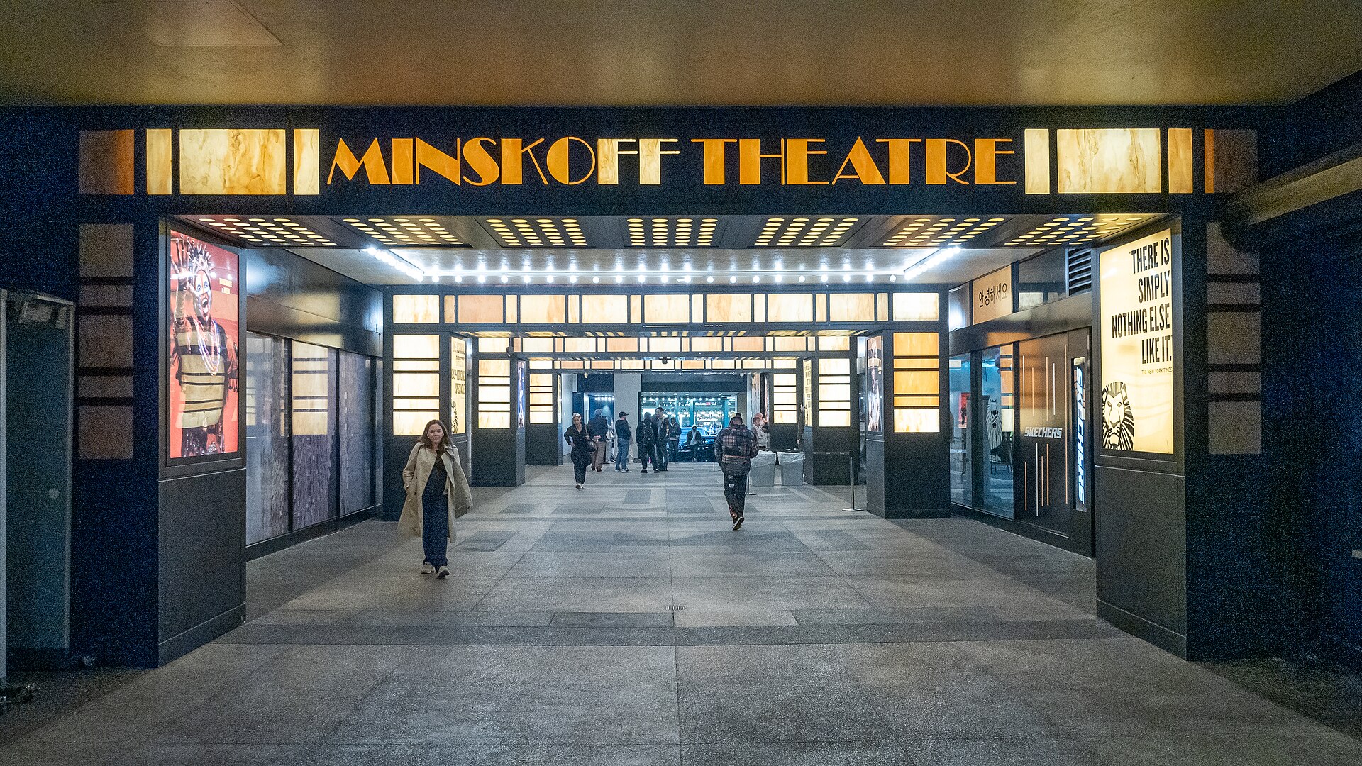 Exterior of the Minskoff Theatre in Times Square, New York, Broadway home of The Lion King