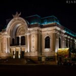 The Saigon Opera House, a French colonial-era theatre in Ho Chi Minh City, lit up at night