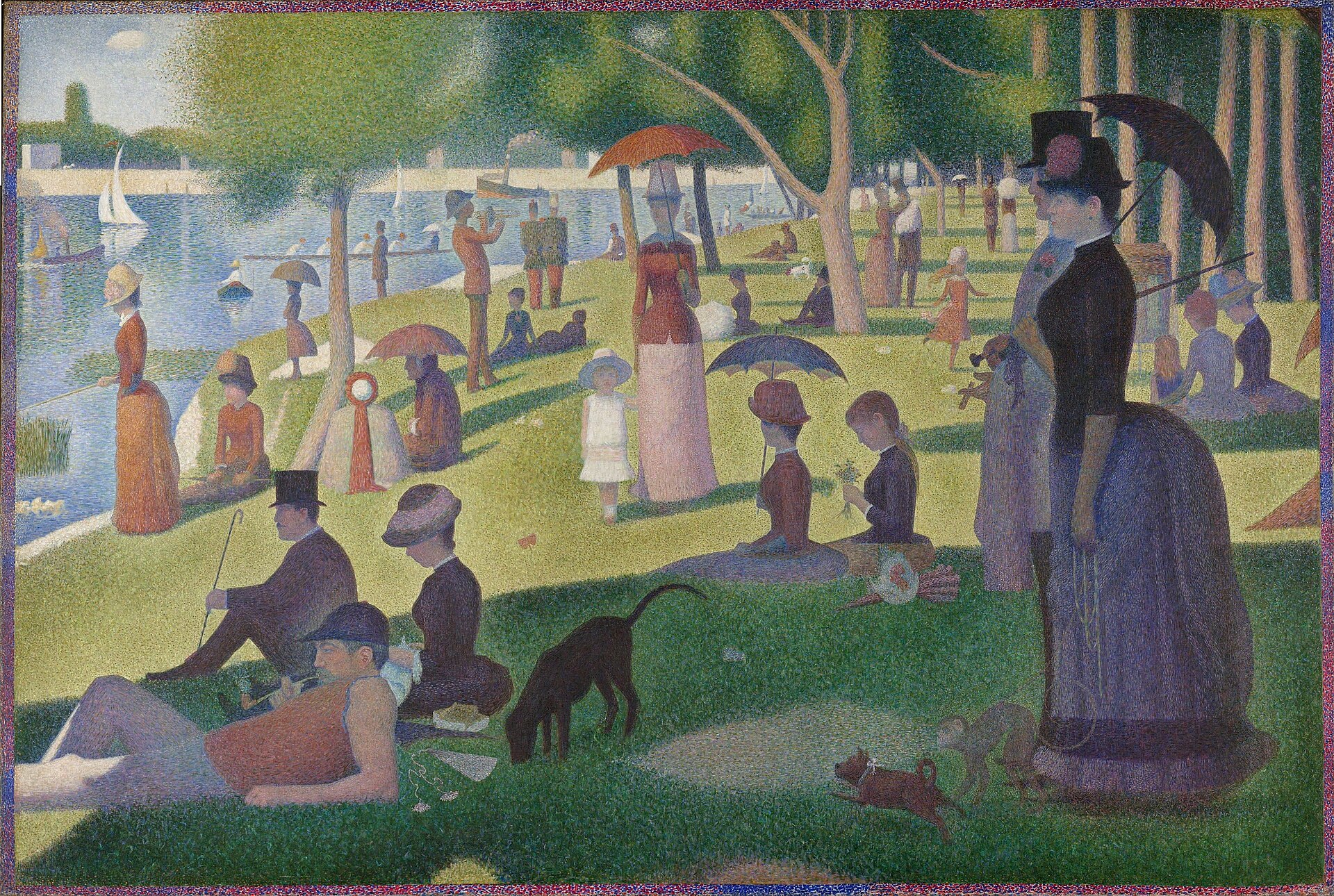 Georges Seurat's pointillist painting of Parisians relaxing by the river on the island of La Grande Jatte