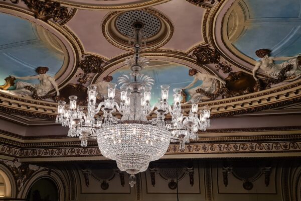 Interior of the Sondheim Theatre in London's West End, home of Les Misérables, showing the stalls and ornate balconies