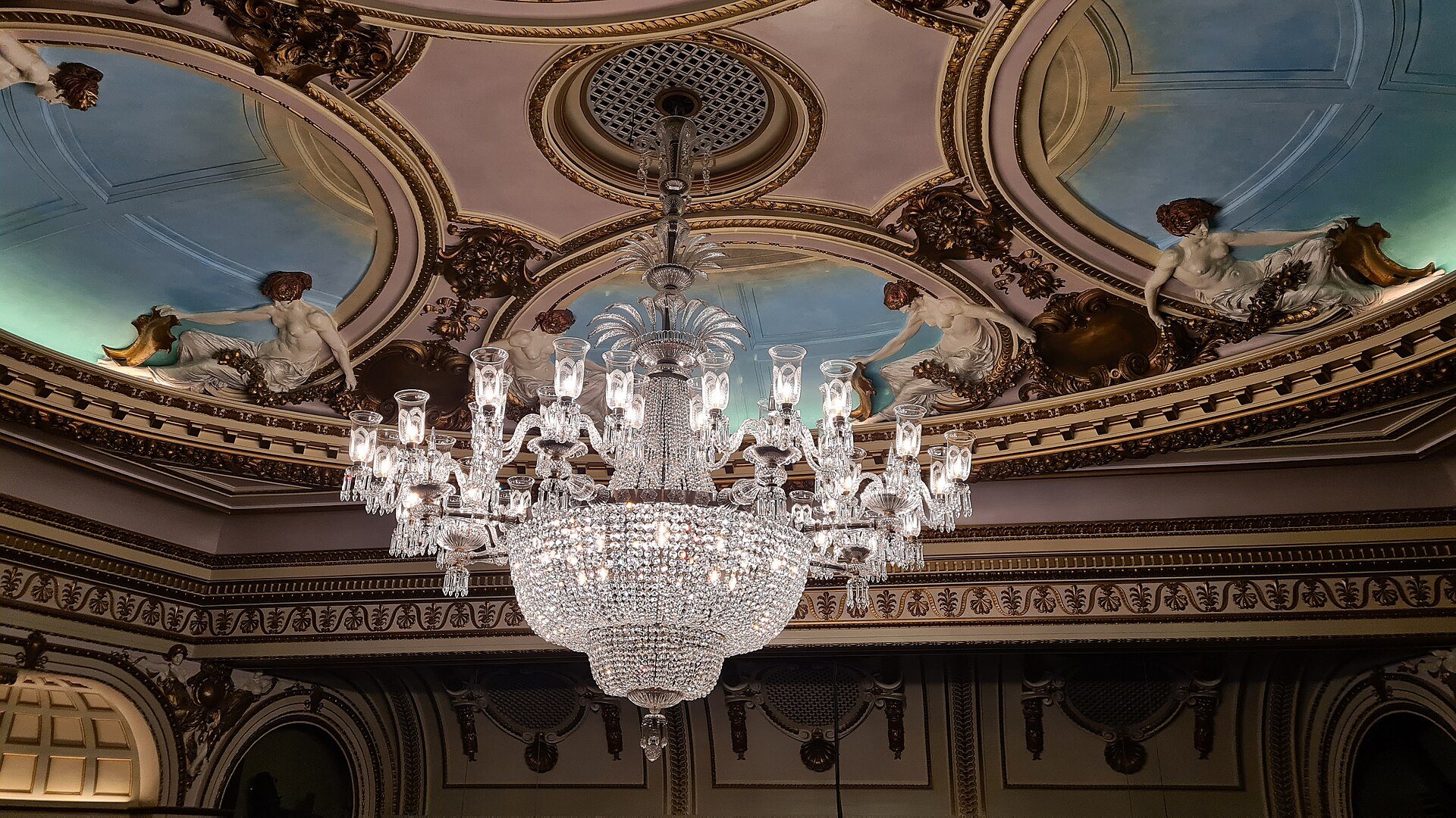 Interior of the Sondheim Theatre in London's West End, home of Les Misérables, showing the stalls and ornate balconies