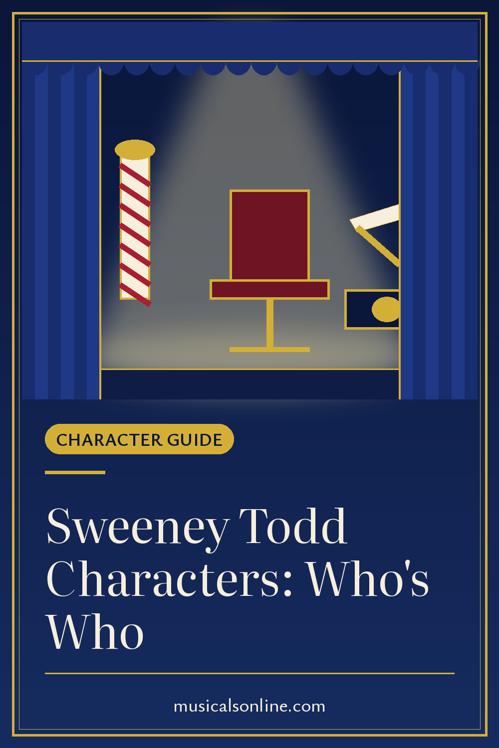 Pinterest graphic: Sweeney Todd Characters Explained: Who's Who from Musicals On Line