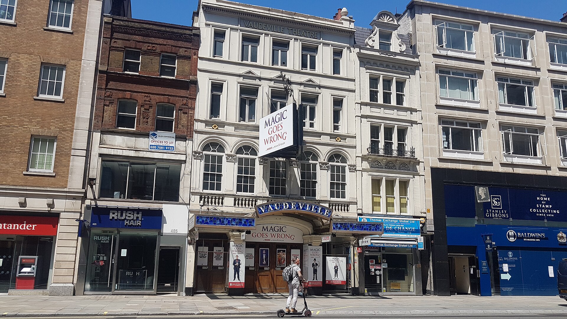 Facade of the Vaudeville Theatre on the Strand in London, where SIX the Musical Live! was filmed